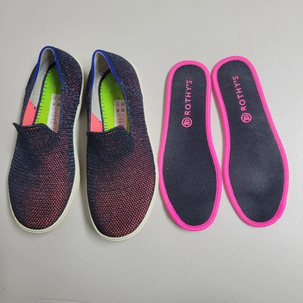Rothy's The Sneaker Kids Size 3 Metallic Lattice Stitch Slip On Flat Shoes.